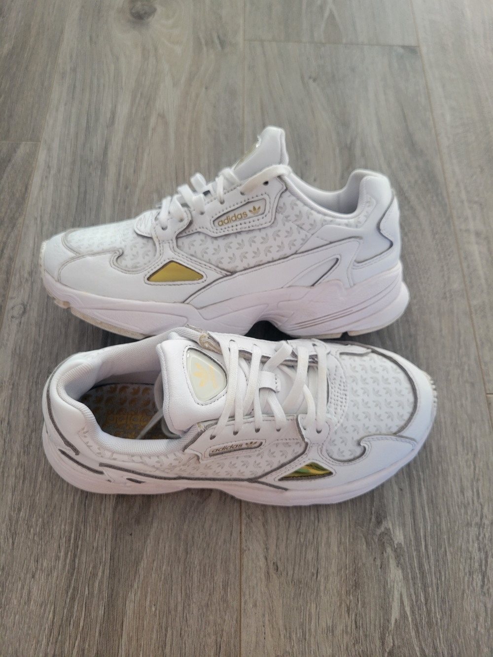 Adidas Wmns Falcon sneakers in the 'Gold Metallic' colorway Size 7